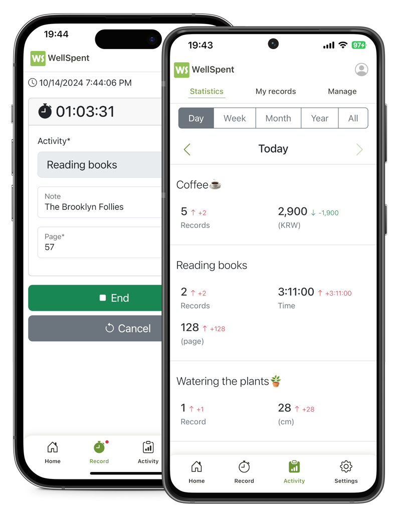 Wellspent demo image 1 on iOS and Android phones